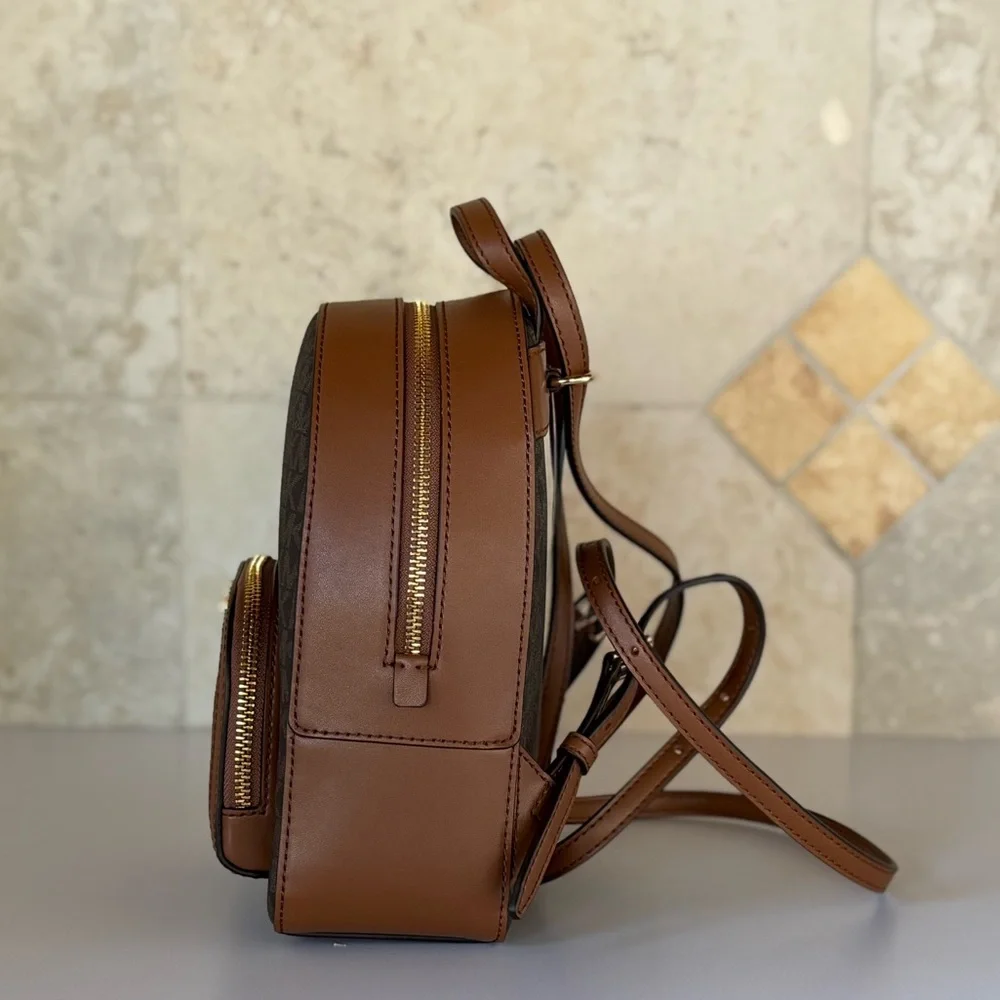 Michael Kors Brown Logo Mini Backpack with Dark Brown Trim